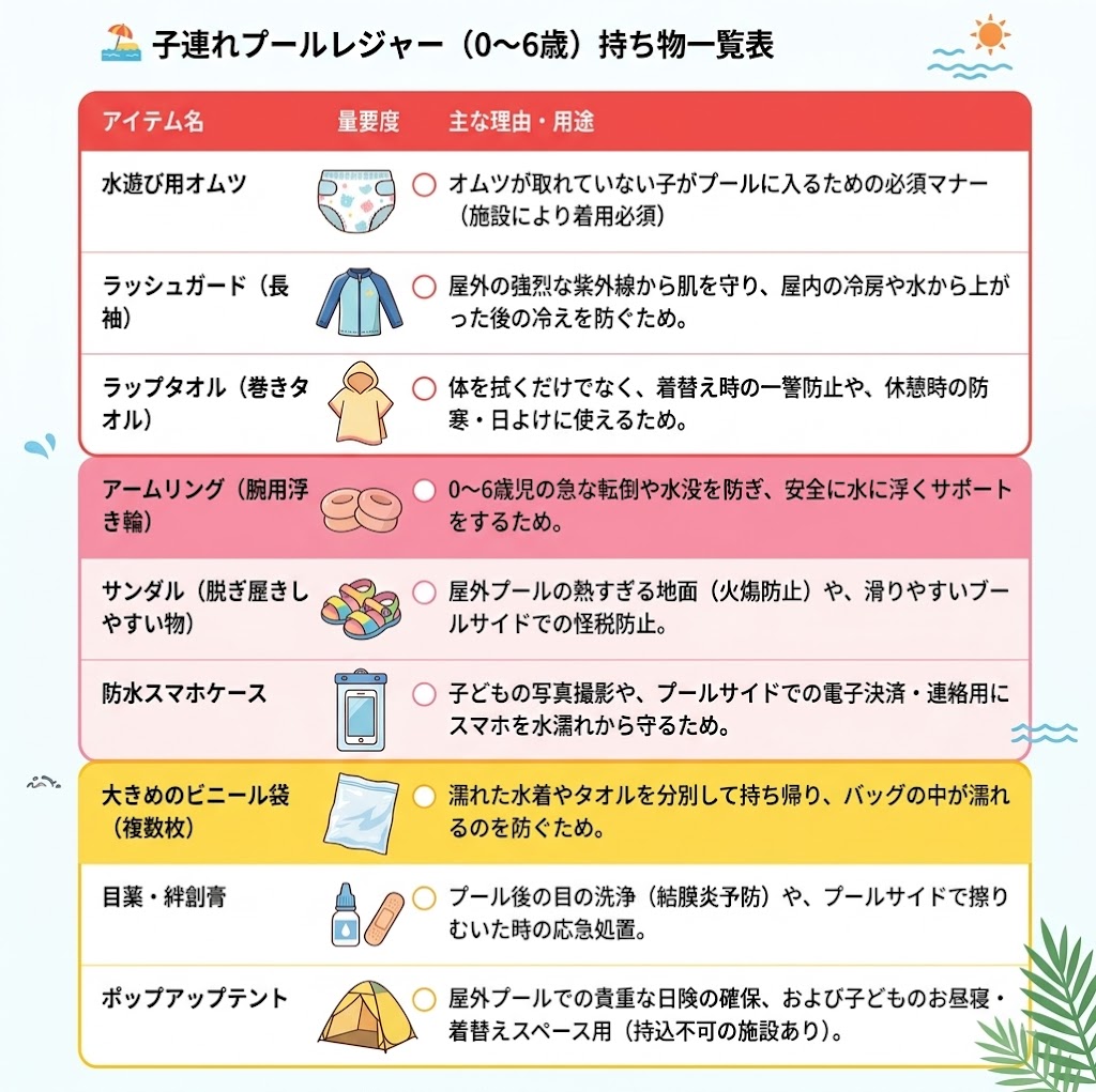 子連れプールレジャー（0〜6歳）持ち物一覧表